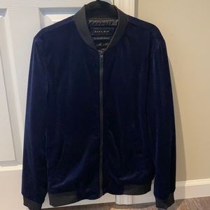 Zara Men’s velour Bomber. Size large. Navy hlue. Worn once.